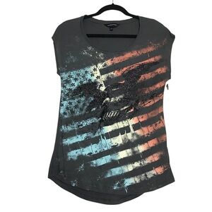 Rock & Republic Womens Y2K Gray Star Wings Graphic Print Top Size XS Patriotic